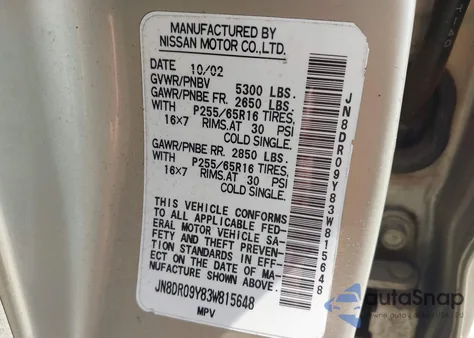 2003 Nissan Pathfinder Se z USA, uszkodzony, nr VIN JN8DR09Y83W815648